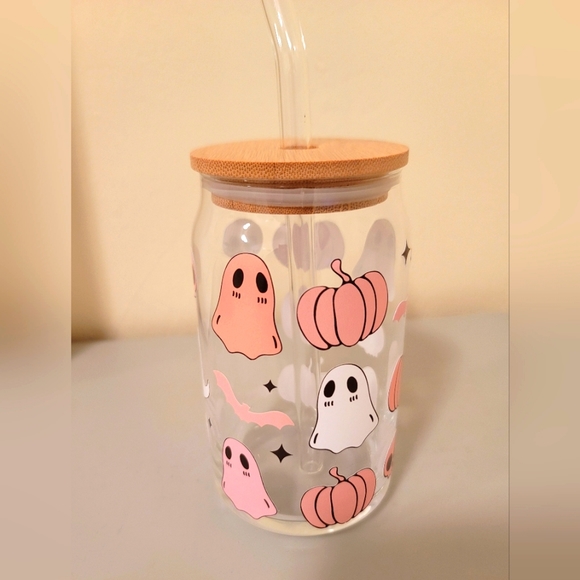 Ghost and Pumpkin Libby Glass Cup - Picture 2 of 3